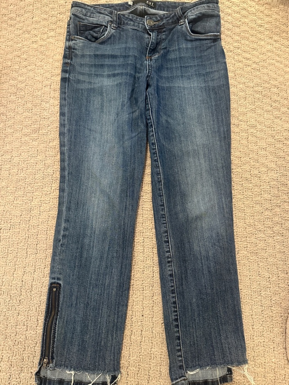 Kut from the Kloth Washed Blue Straight-Leg Jeans with Ankle Zip